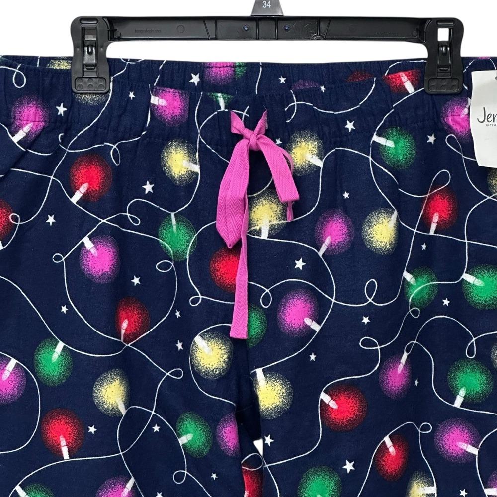 Jenni Women's Cotton Flannel Plaid Pajama Pants Navy Xmas Light Size Small - Picture 2 of 7
